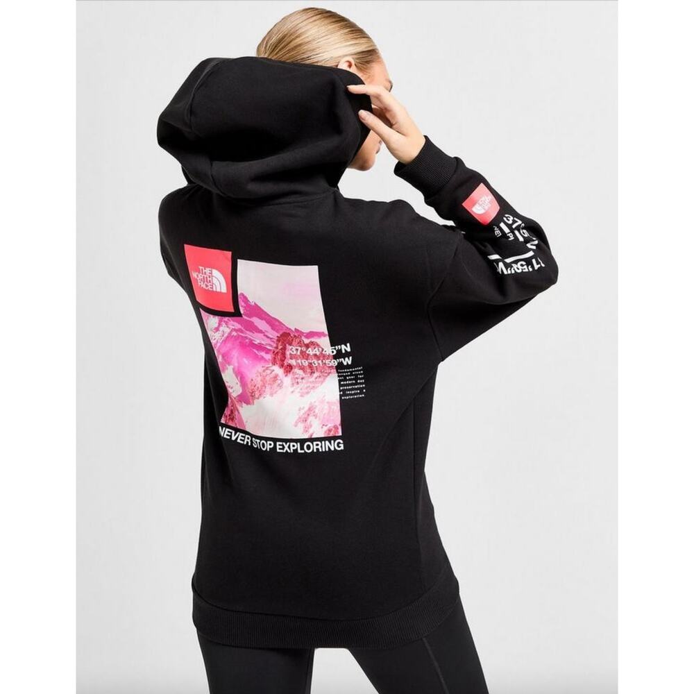 The North Face Graphic Hoodie Black Pink Logo Coordinates XS